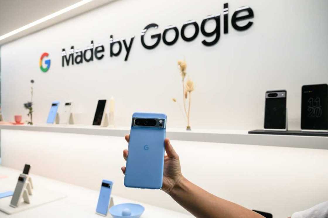 A Google Pixel 8 pro phone is displayed during a product launch event  in New York A Google Pixel 8 pro phone is displayed during a product launch event  in New York