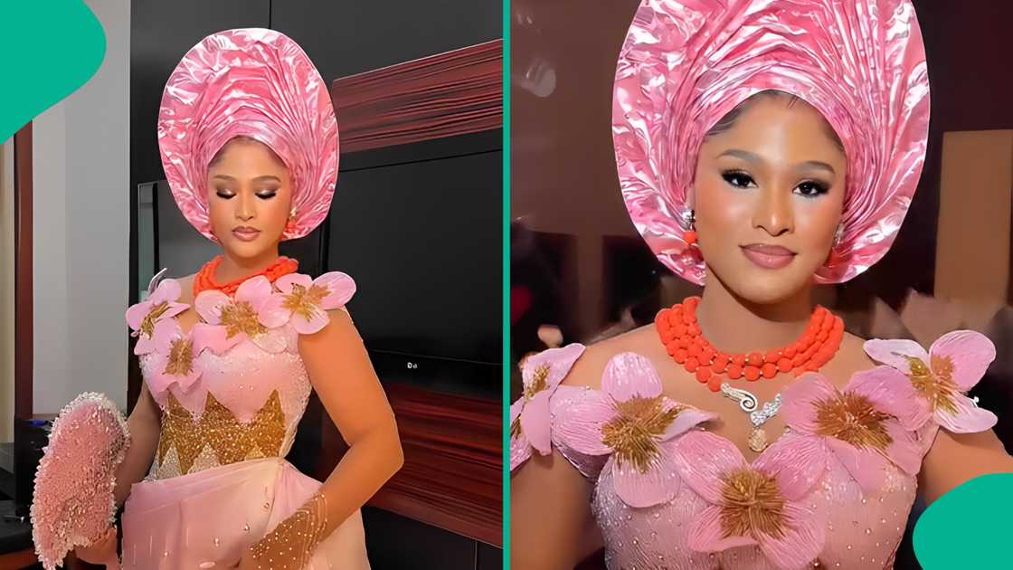 Bride shows off outfit what she ordered and what her tailor made