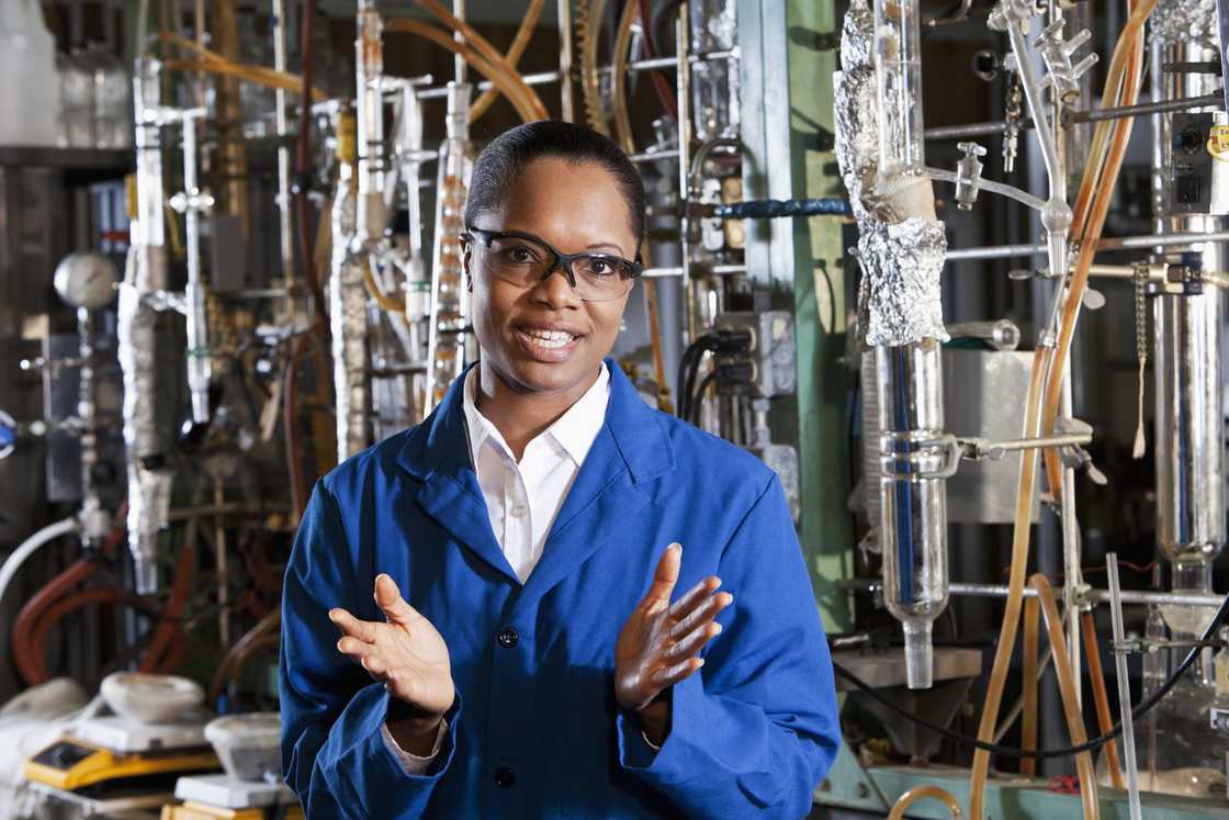 A female working in an industrial plant.