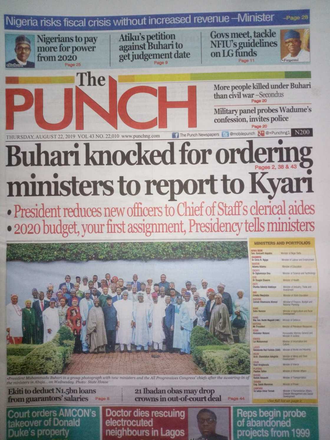 The Punch newspaper review of August 22 The Punch newspaper review of August 22