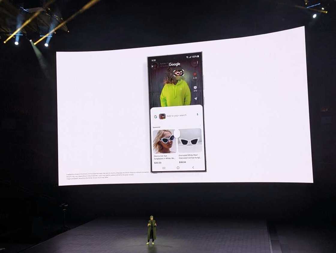 Google search vice president Cathy Edwards shows off an AI-powered feature that lets users do online searches by circling things they see in apps on Samsung's new Galaxy flagship phones Google search vice president Cathy Edwards shows off an AI-powered feature that lets users do online searches by circling things they see in apps on Samsung's new Galaxy flagship phones
