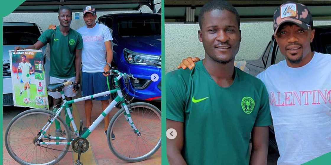 Man rides bike from Benue to see Ahmed Musa. Man rides bike from Benue to see Ahmed Musa.