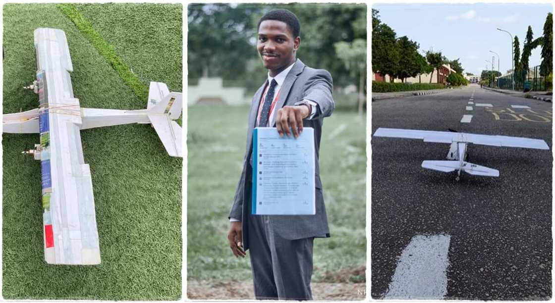 Photos of a Olanipekun, a Covenant University student who built a mini airplane. Photos of a Olanipekun, a Covenant University student who built a mini airplane.