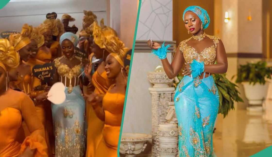 Bride and her bridesmaids adorn stylish attire Bride and her bridesmaids adorn stylish attire