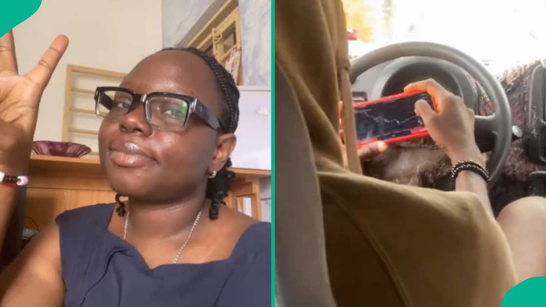 Lady shares video of what Enugu bus driver was doing on phone while driving Lady shares video of what Enugu bus driver was doing on phone while driving