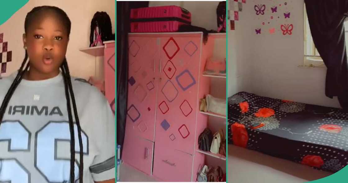 Lady shows off her room online. Lady shows off her room online.
