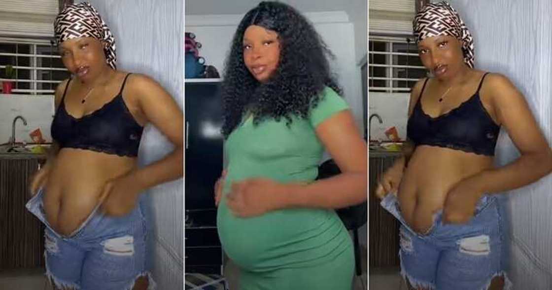 Lady with protruding belly cries out Lady with protruding belly cries out