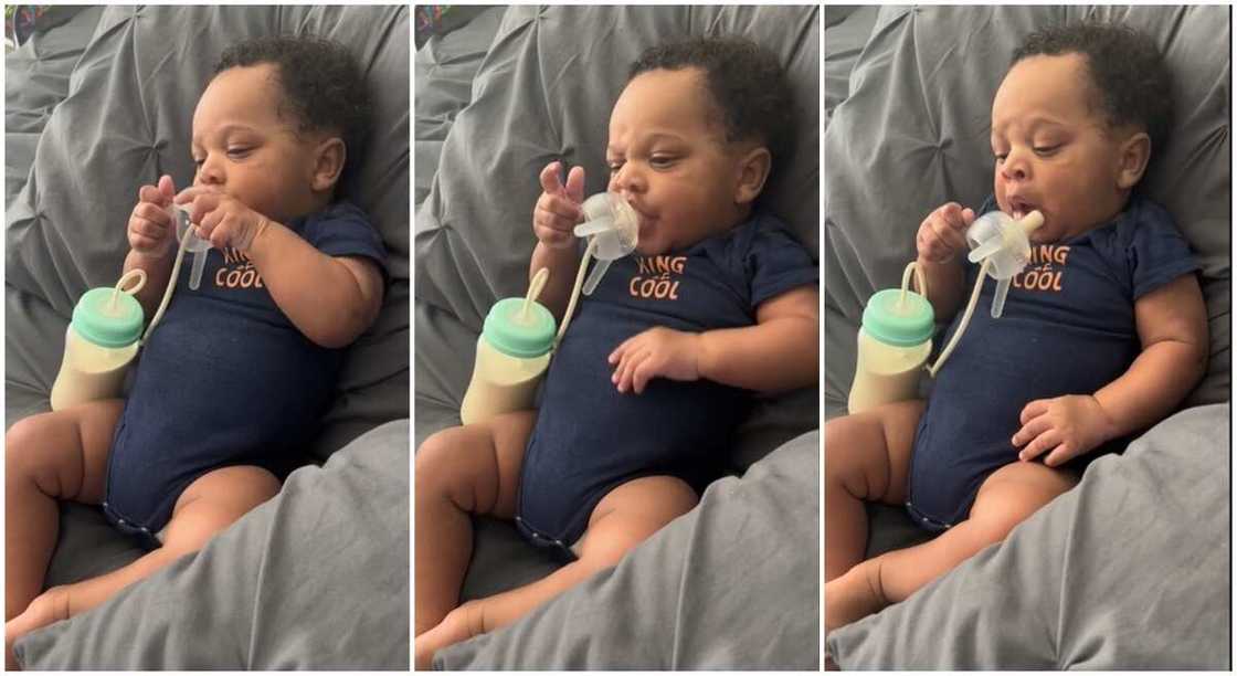 Photos of a little baby boy feeding himself with milk. Photos of a little baby boy feeding himself with milk.