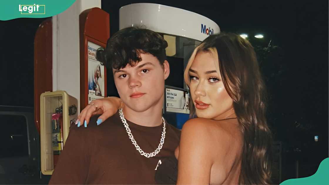 Jack Doherty and McKinley Richardson posing closely together at a petrol station Jack Doherty and McKinley Richardson posing closely together at a petrol station