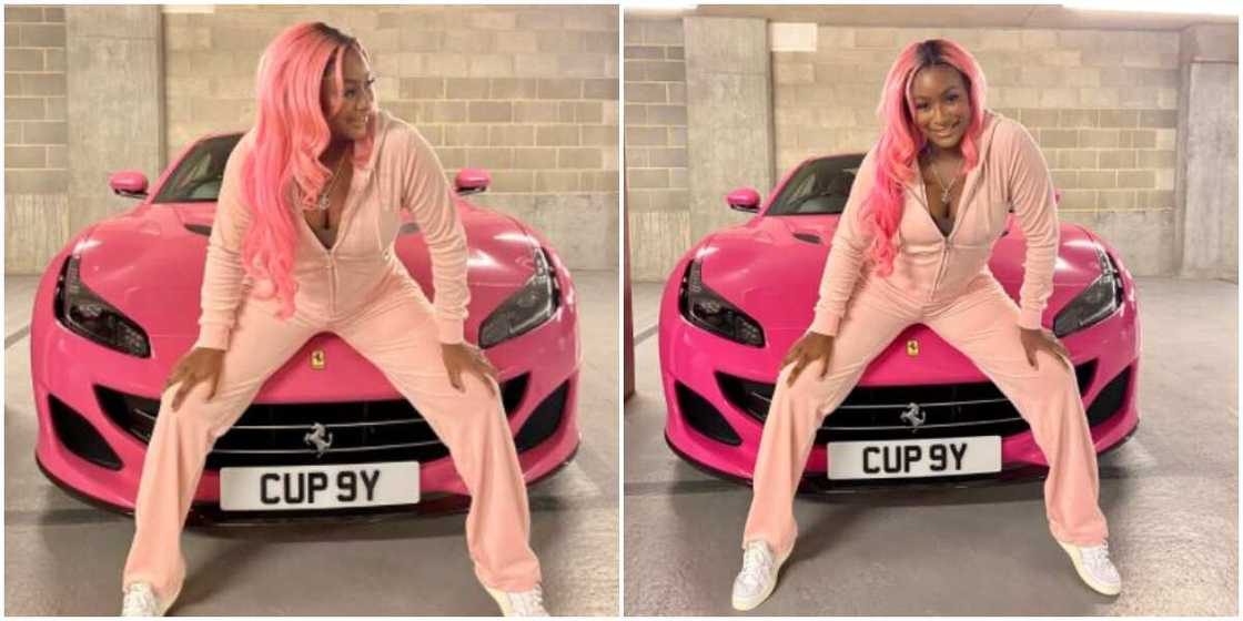 Reactions As DJ Cuppy Rocks Pink Outfit to Match Customised Ferrari, Says Money Makes Road Reactions As DJ Cuppy Rocks Pink Outfit to Match Customised Ferrari, Says Money Makes Road