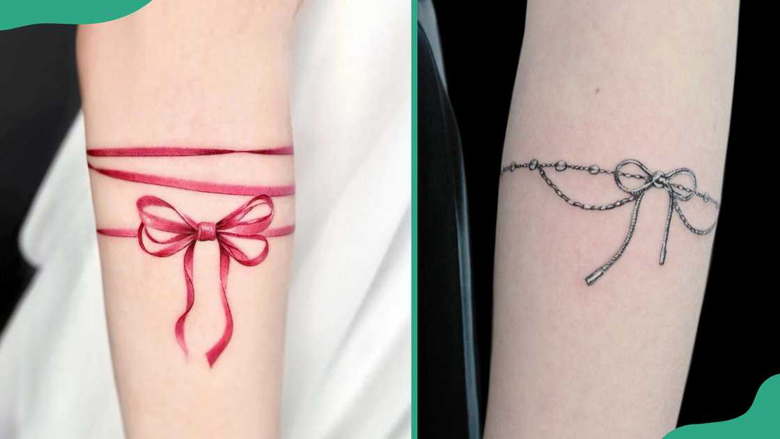 Ribbon bracelet tattoos.