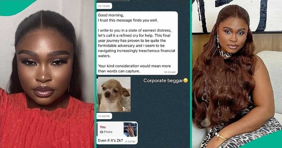 Lady posts WhatsApp chat as younger brother uses well-constructed English to beg her for money. Lady posts WhatsApp chat as younger brother uses well-constructed English to beg her for money.