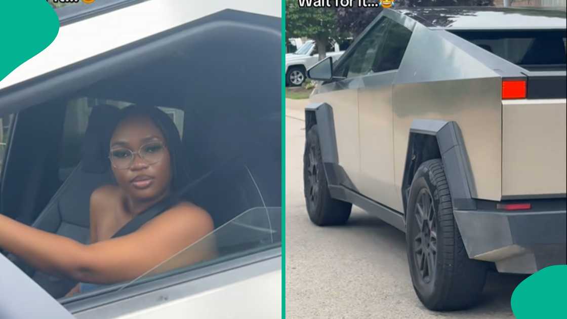 Lady test-drives her dream car. Lady test-drives her dream car.