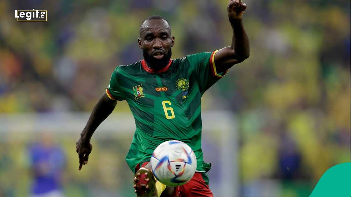 Moumi Ngamaleu, 2022 World Cup, Cameroon, Brazil, Lusail Stadium, Qatar. Moumi Ngamaleu, 2022 World Cup, Cameroon, Brazil, Lusail Stadium, Qatar.