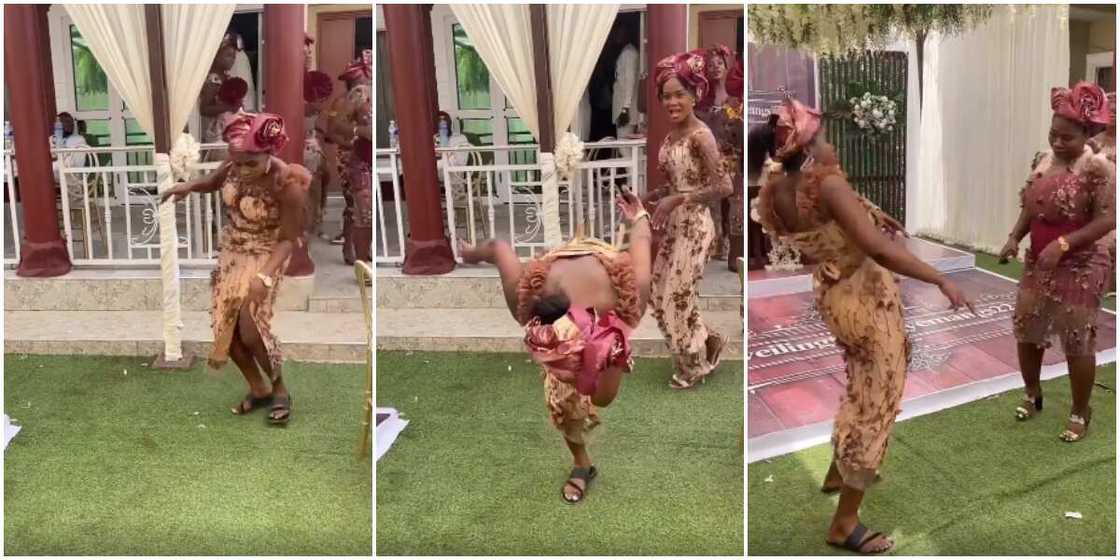 Is she well at all? Lady scatters event with weird dance moves, she almost falls in the viral video Is she well at all? Lady scatters event with weird dance moves, she almost falls in the viral video