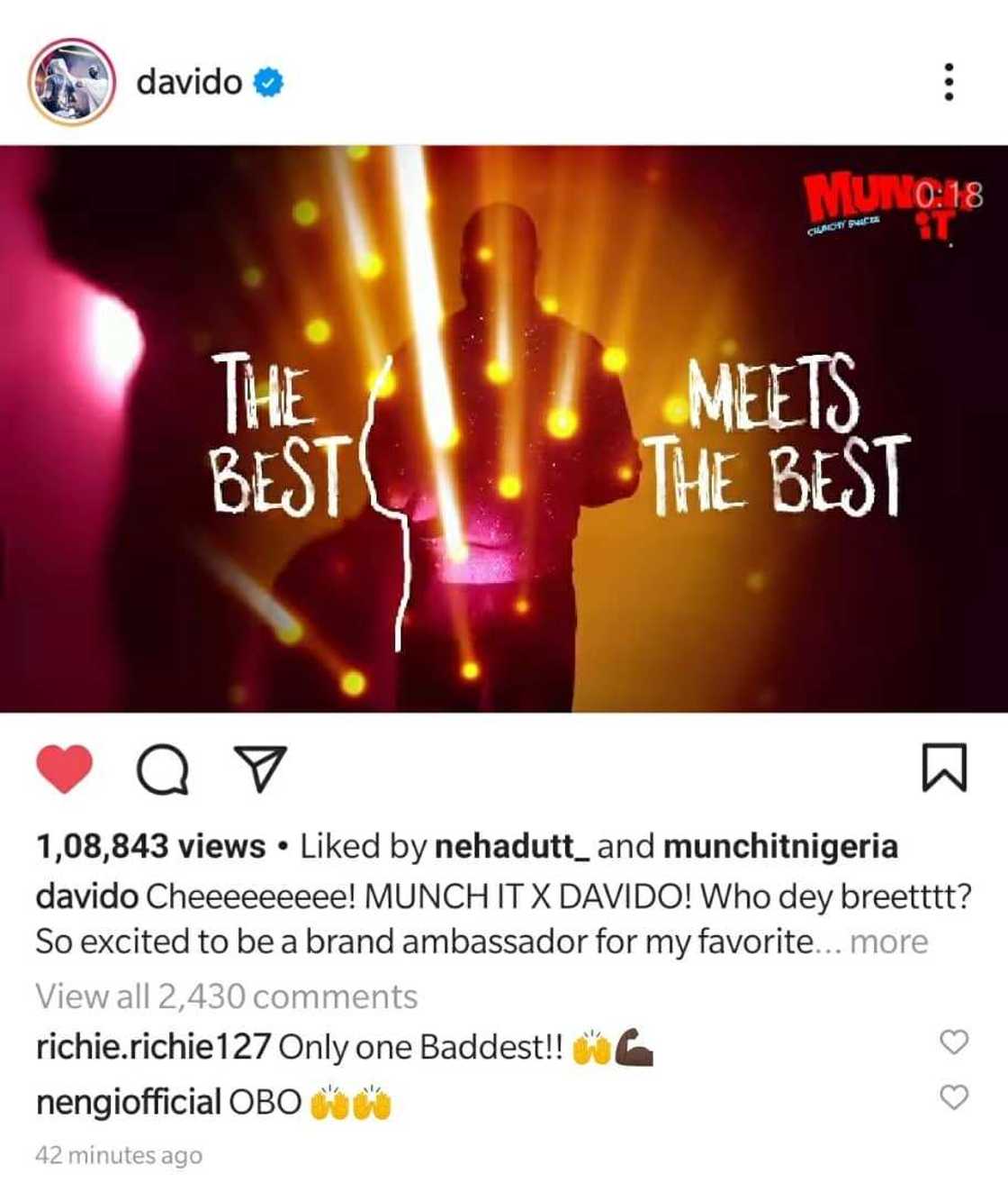 Davido Unveiled As the Brand Ambassador for Munch It Snack Davido Unveiled As the Brand Ambassador for Munch It Snack