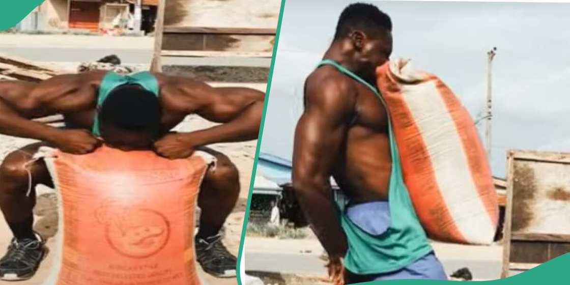 Nigerian man lifts 50kg bag of rice