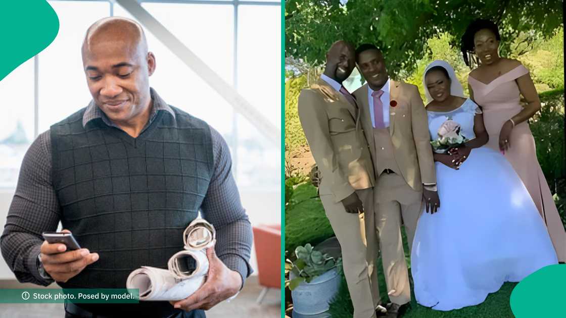 Mixed reactions trail groom and best man's pose at wedding as their picture trends