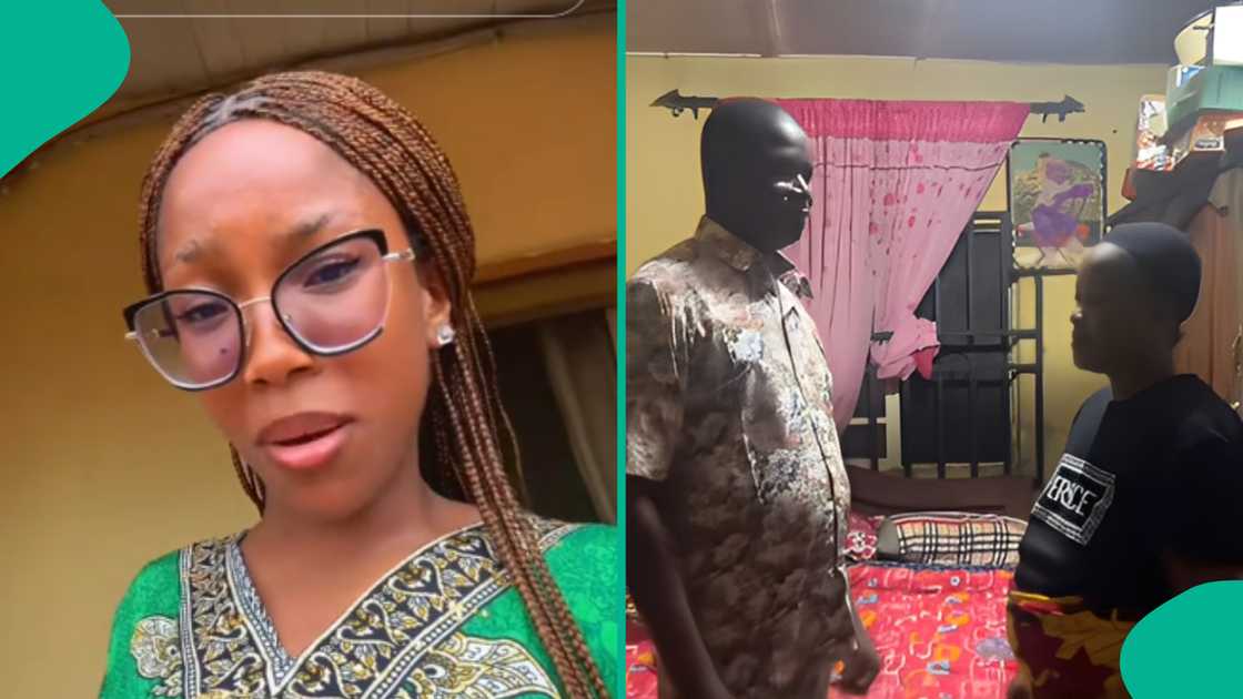 Lady shows how her father speaks to her mother over the phone. Lady shows how her father speaks to her mother over the phone.