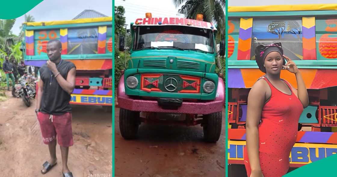 Lady excited as boyfriend buys big Benz truck, flaunts it online Lady excited as boyfriend buys big Benz truck, flaunts it online