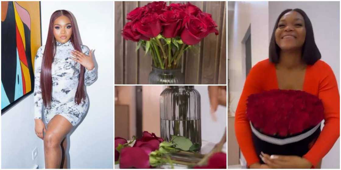 BBNaija Lilo, BBNaija Lilo teaches how to preseve roses, BBNaija Lilo holding a box of roses