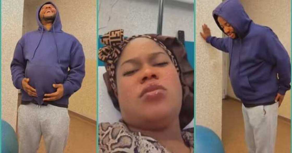 Nigerian man rocks baby bump, acts like pregnant wife Nigerian man rocks baby bump, acts like pregnant wife