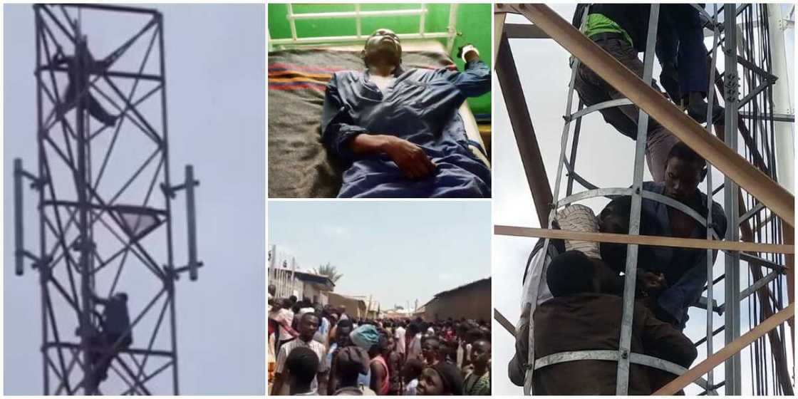 Reactions as Nigerian man climbs mast to commit suicide if his parents don't allow him get married Reactions as Nigerian man climbs mast to commit suicide if his parents don't allow him get married