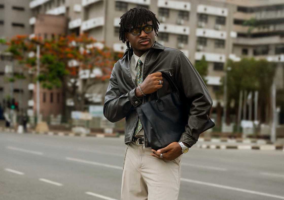 Keivo poses in a stylish streetwear look Keivo poses in a stylish streetwear look