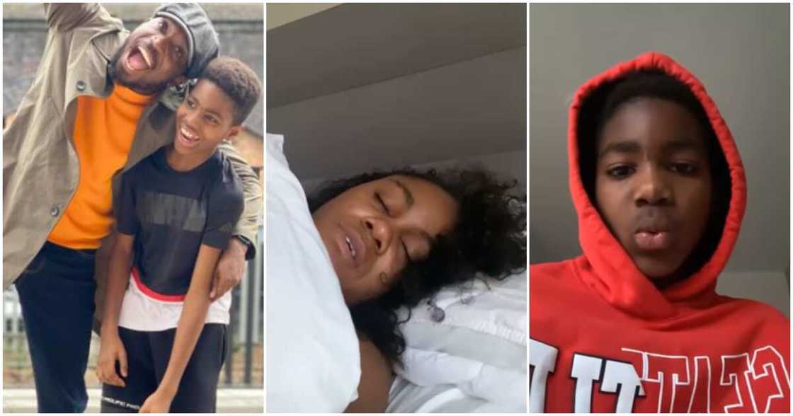 Timi Dakolo's son trolls mother for sleeping with mouth wide open. Timi Dakolo's son trolls mother for sleeping with mouth wide open.