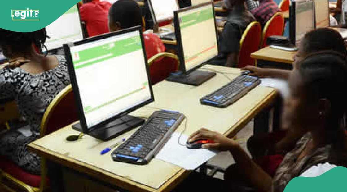 Students writing the computer-based JAMB exam.