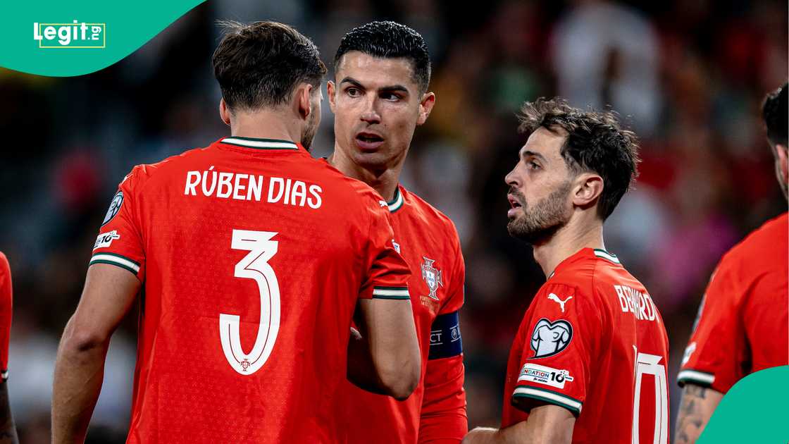 Ruben Dias, Cristiano Ronaldo, Bernardo Silva, Portugal, 2026 FIFA World Cup. Ruben Dias, Cristiano Ronaldo, Bernardo Silva, Portugal, 2026 FIFA World Cup.
