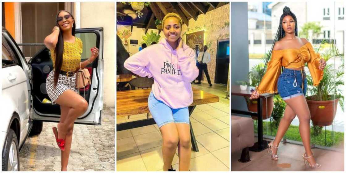 Three celebrities in shorts. Three celebrities in shorts.
