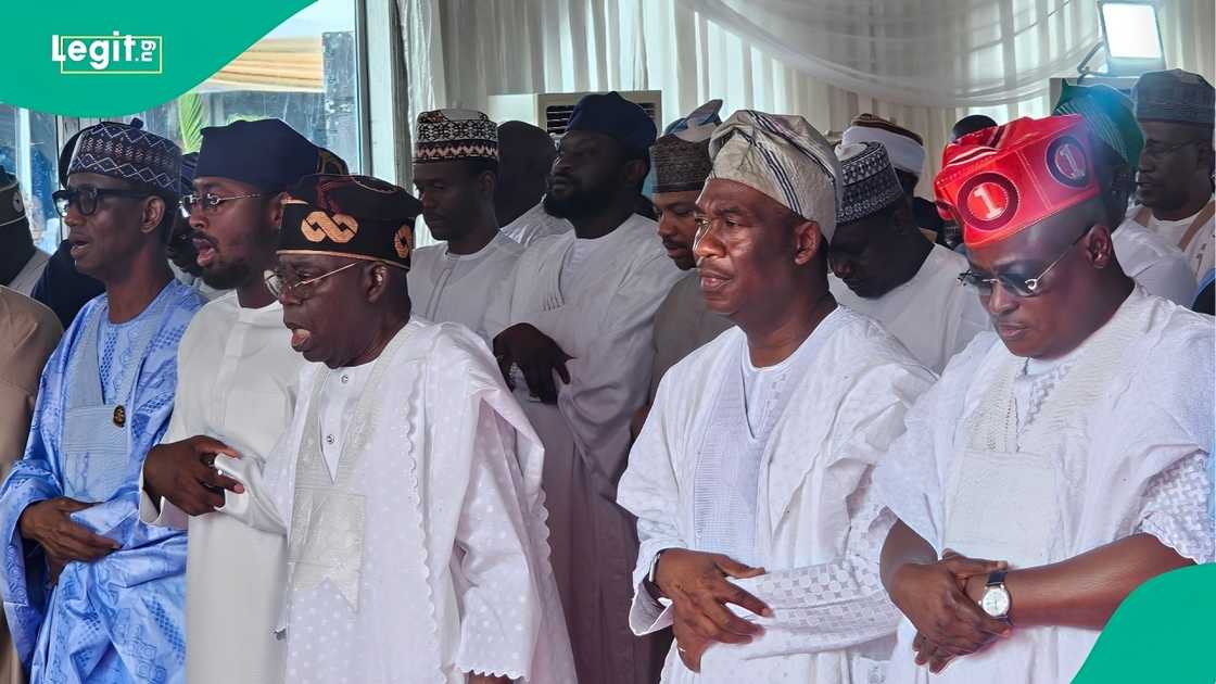 Photos capture Tinubu and Fashola at Eid prayers in Lagos