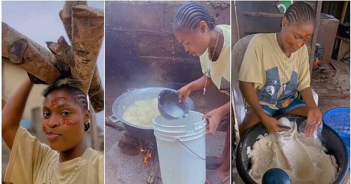 Nigerian lady makes fufu from scratch, people hail her