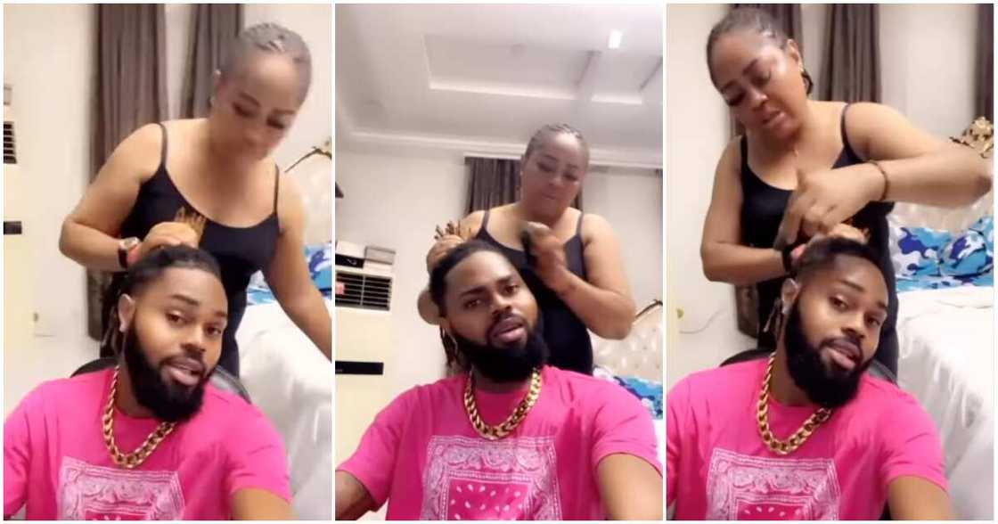 Regina Daniels' mum Rita Daniels complains about son asking her to make his hair. Regina Daniels' mum Rita Daniels complains about son asking her to make his hair.
