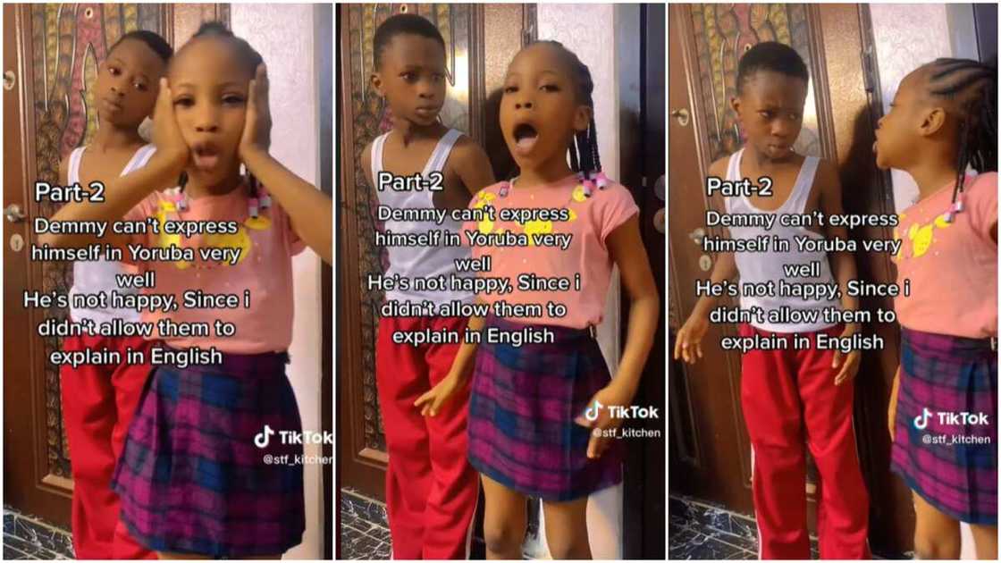 Siblings' rivalry in the house/sister and brother spoke Yoruba language.