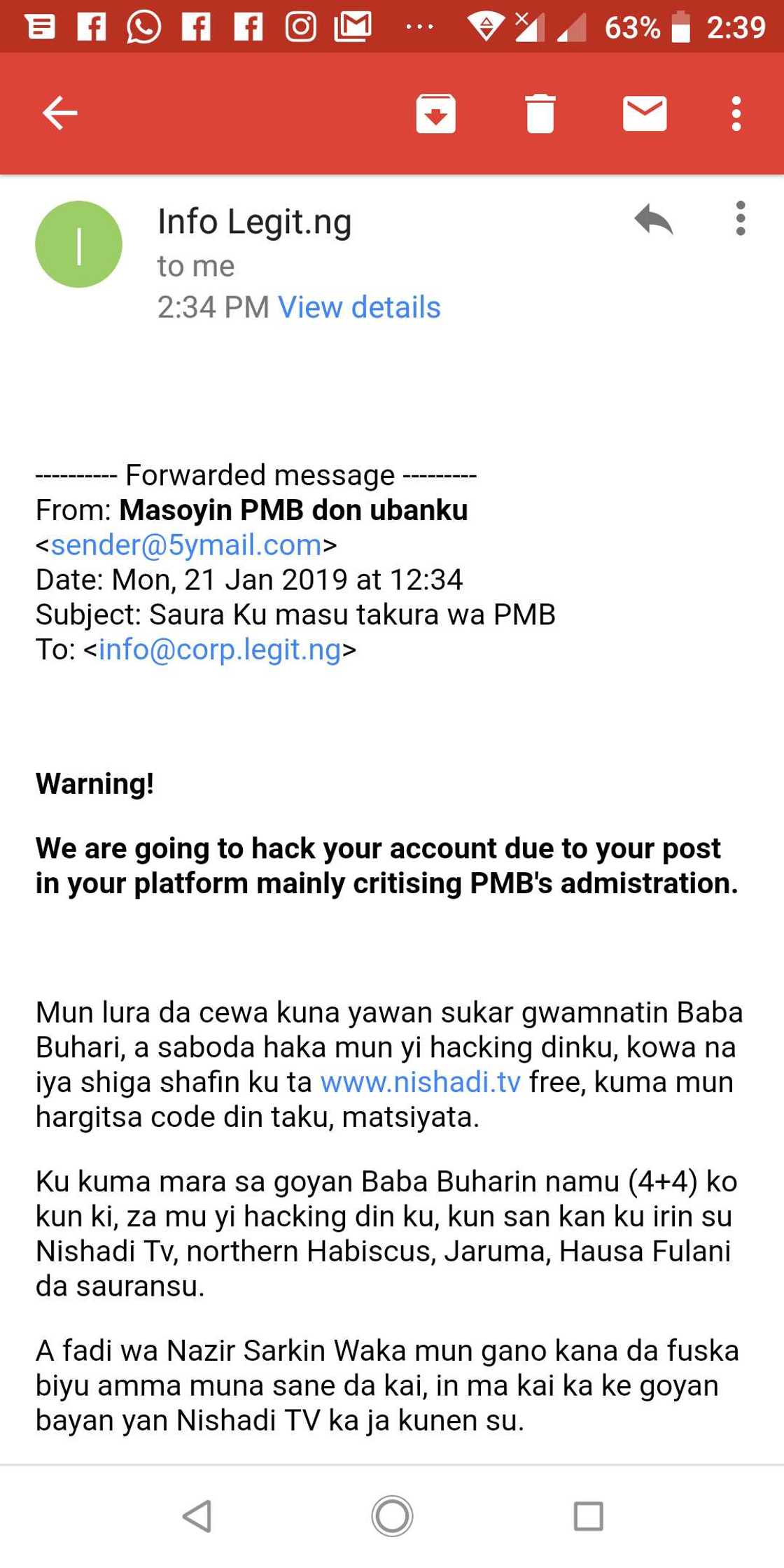 Jama'a kuyi hukunci: Wani matashi ya yi barazanar daburta shafin Legit.ng saboda zargin muna kushe shugaba Buhari Jama'a kuyi hukunci: Wani matashi ya yi barazanar daburta shafin Legit.ng saboda zargin muna kushe shugaba Buhari