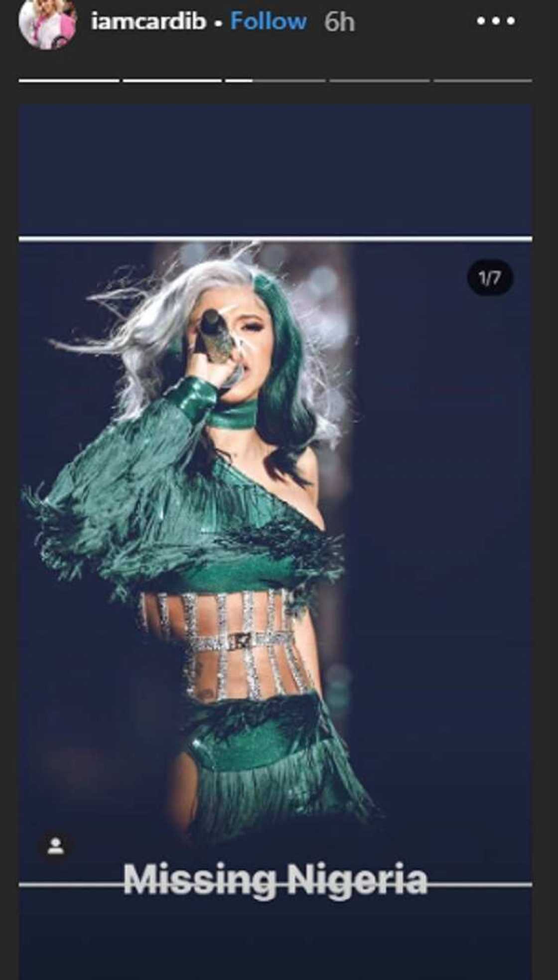 American rapper Cardi B reveals she's missing Nigeria (screenshot) American rapper Cardi B reveals she's missing Nigeria (screenshot)