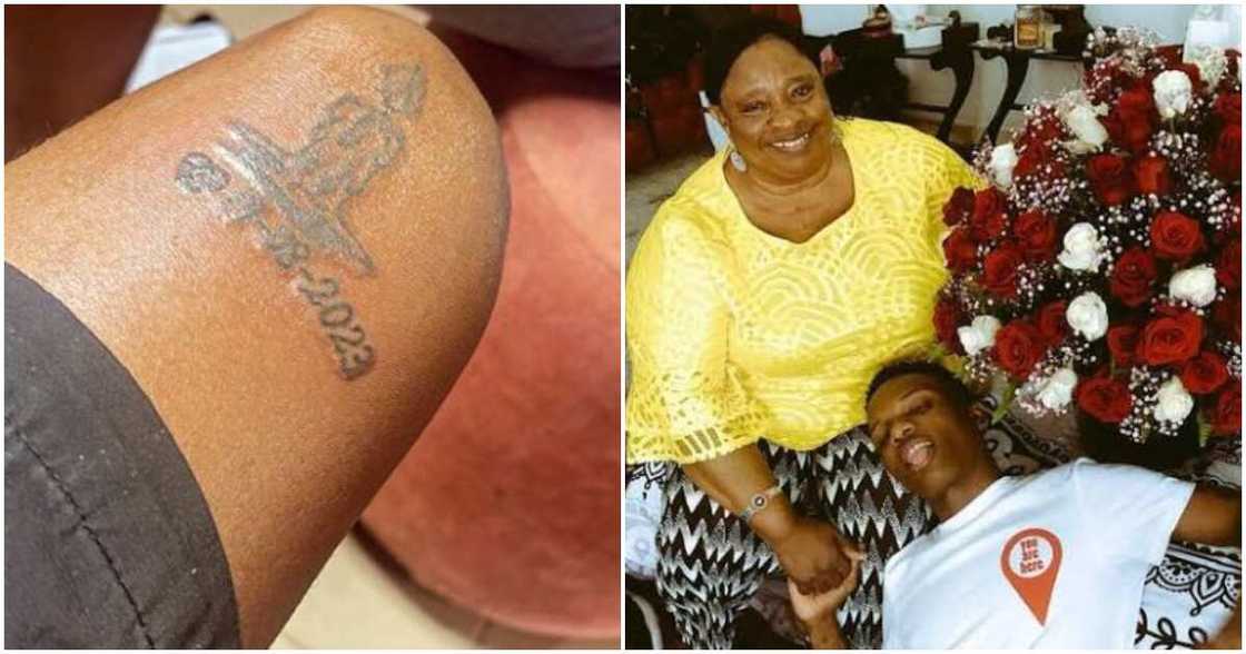 Fan tattoo's Wizkid's late mum, Wizkid and late mum