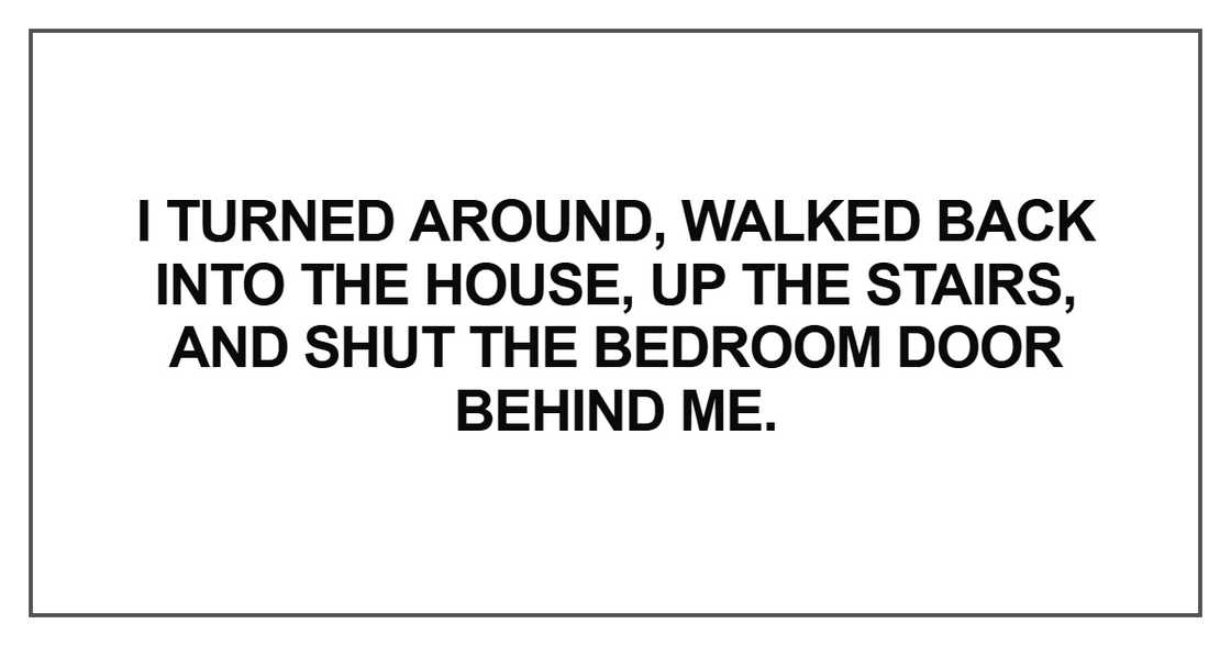 I turned around, walked back into the house I turned around, walked back into the house
