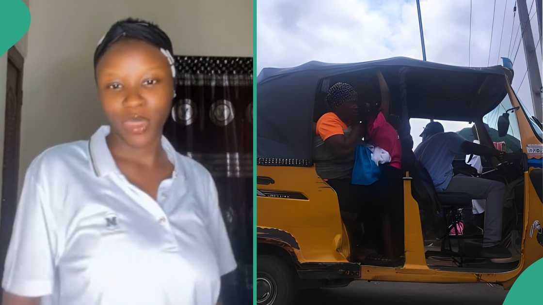 Lady shares video of her "man of God" boyfriend praying for sick woman in keke