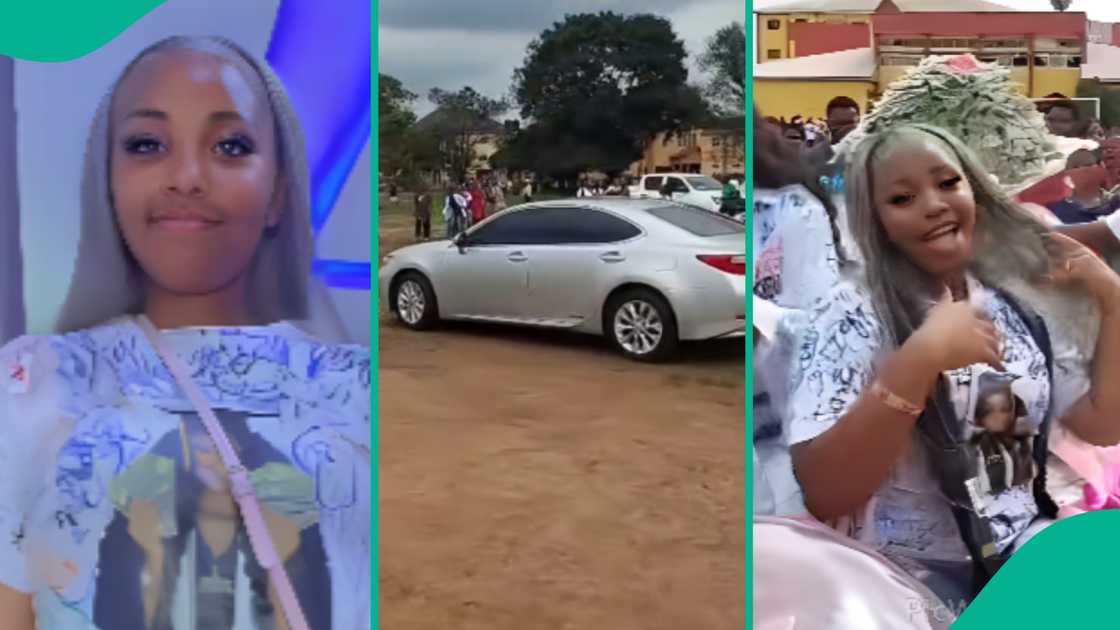 Lady shows gifts she got from her man on her final day in school. Lady shows gifts she got from her man on her final day in school.