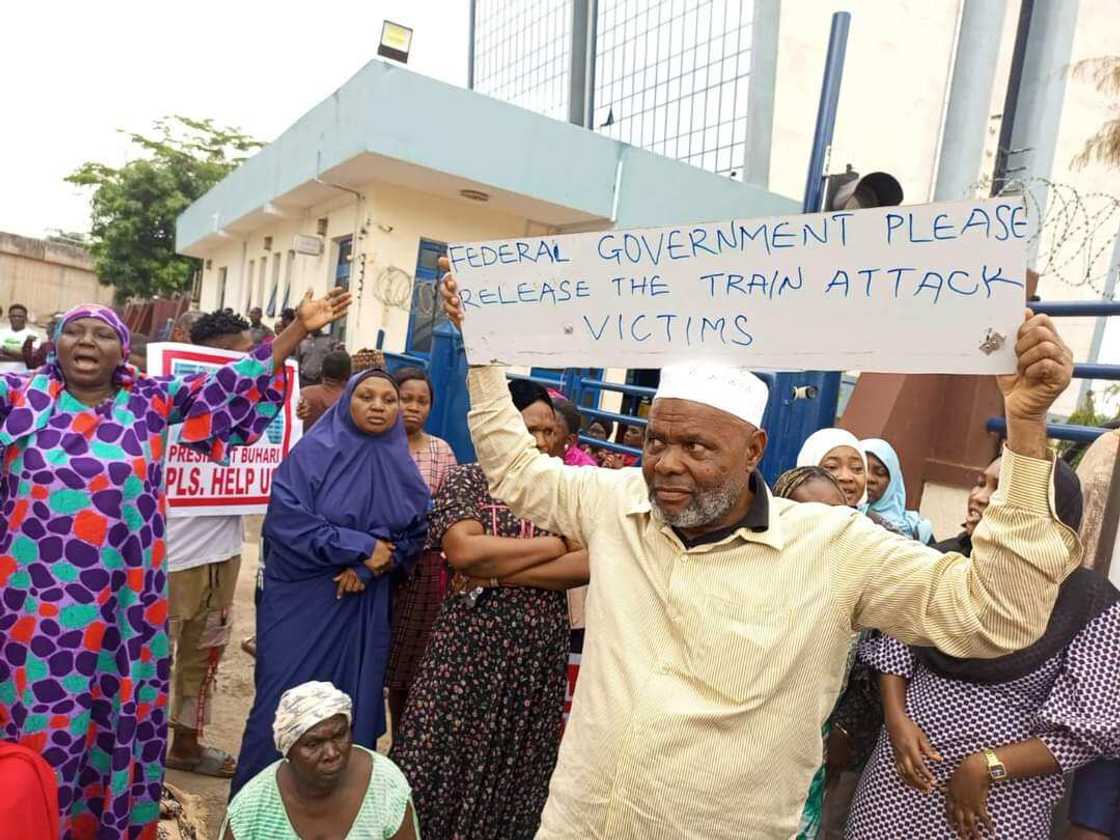 Kaduna train attack victims protest/Victims released Kaduna train attack victims protest/Victims released