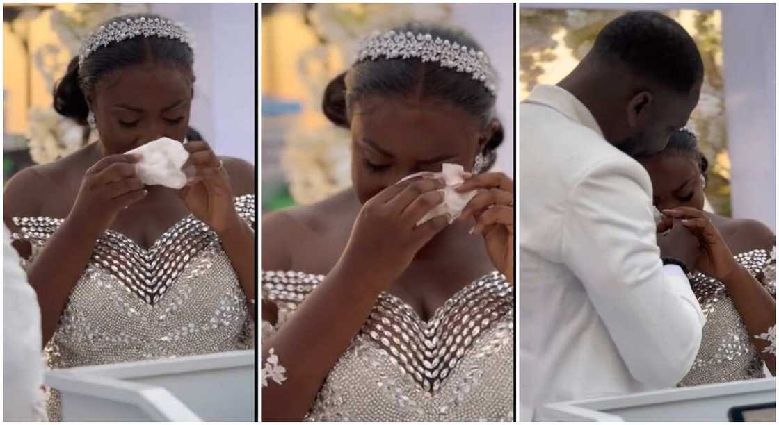 Photos of a bride crying at her wedding. Photos of a bride crying at her wedding.