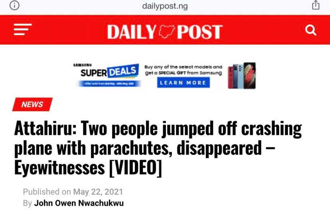 Fact-Check: Is It true 2 People Jumped Off and Disappeared from Crashed Plane that Killed Attahiru, Others? Fact-Check: Is It true 2 People Jumped Off and Disappeared from Crashed Plane that Killed Attahiru, Others?