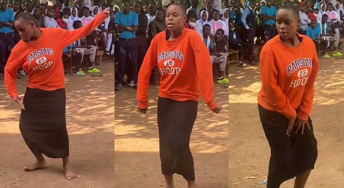 Photos of a confident girl dancing in public.