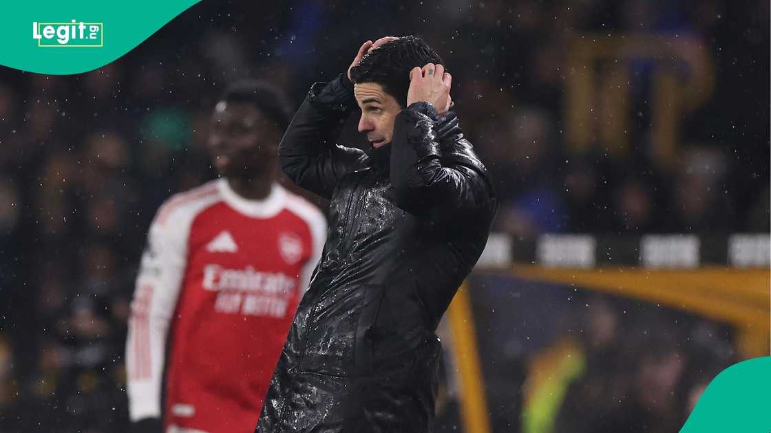 Mikel Arteta, 205/26 Premier League, Wolverhampton Wanderers, Arsenal, in Molineux. Mikel Arteta, 205/26 Premier League, Wolverhampton Wanderers, Arsenal, in Molineux.