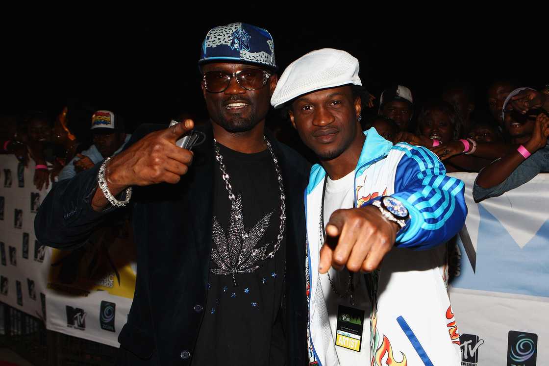 Paul and Paul Okoye of P-Square and guest arrive for the MTV Africa Music Awards at the Abuja Velodrome in Abuja, Nigeria