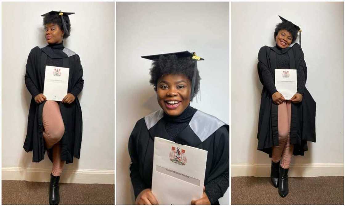 Nigeria lady Jennifer Chinenye Emelife celebrates graduating with a distinction from top UK varsity