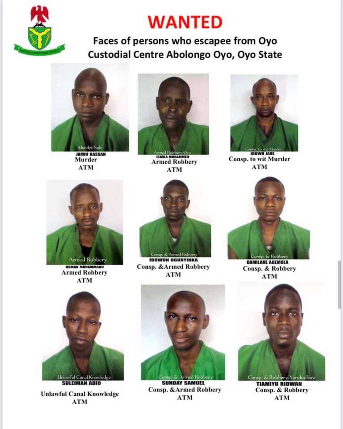 FG releases names, pictures of escaped inmates from Oyo prison FG releases names, pictures of escaped inmates from Oyo prison